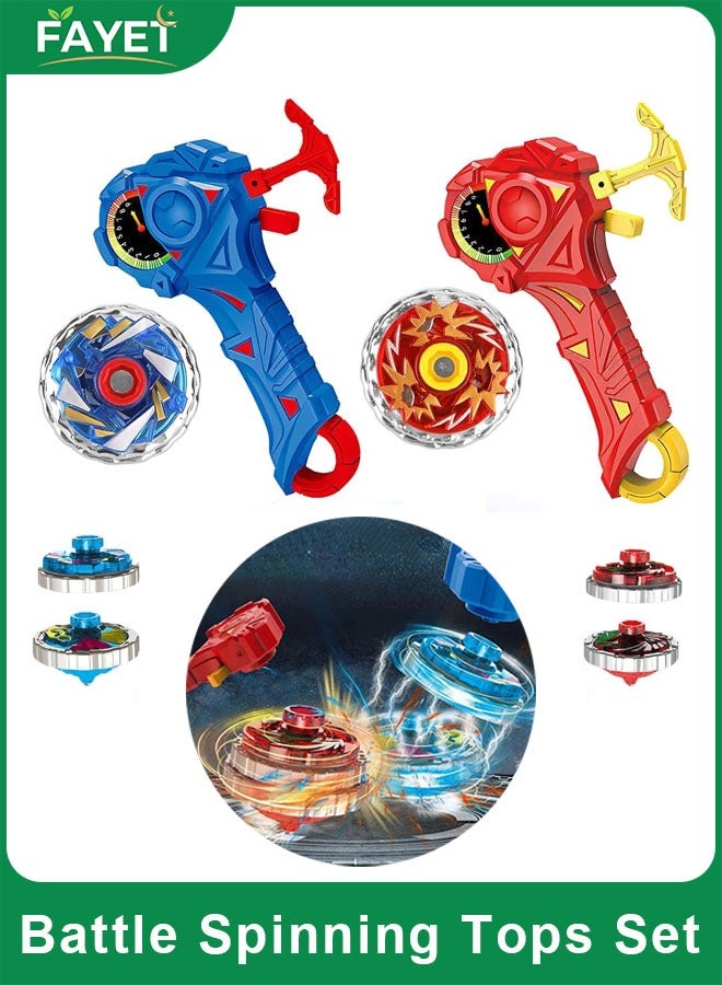 FAYET 2PCS Light-Up Battle Spinning Tops Set for Kids, Metal Burst Battling Gyros with Launchers, Alloy Combat Bey-Style Tops for Boys, Two-Player Battle Toy Gift (Red and Blue) - Image 1